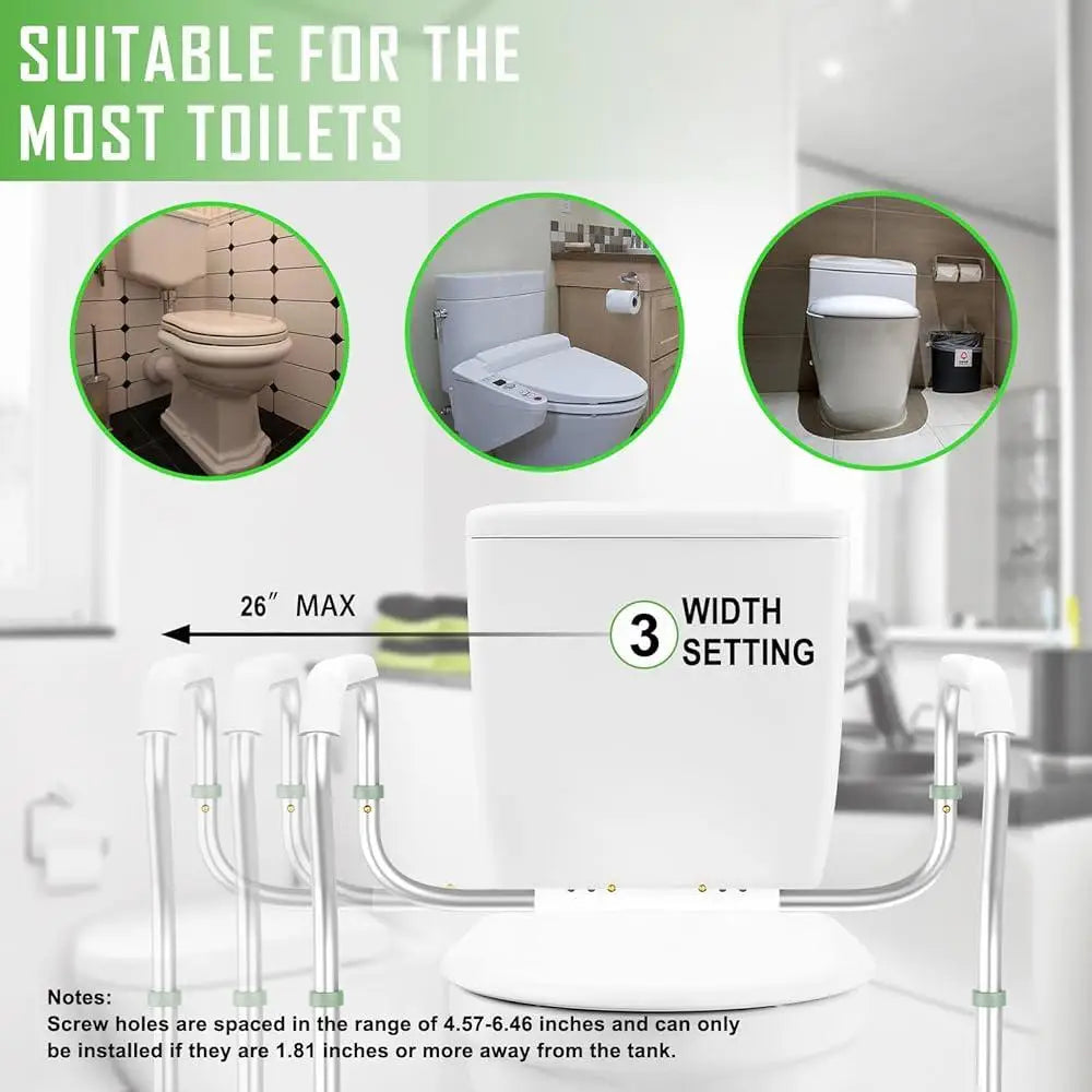 Toilet Safety Rail Adjustable Height Bathroom Assist Grab Bar Non-slip Armrests Easy Install Seniors Disabled Elderly