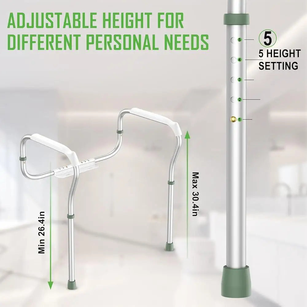 Toilet Safety Rail Adjustable Height Bathroom Assist Grab Bar Non-slip Armrests Easy Install Seniors Disabled Elderly