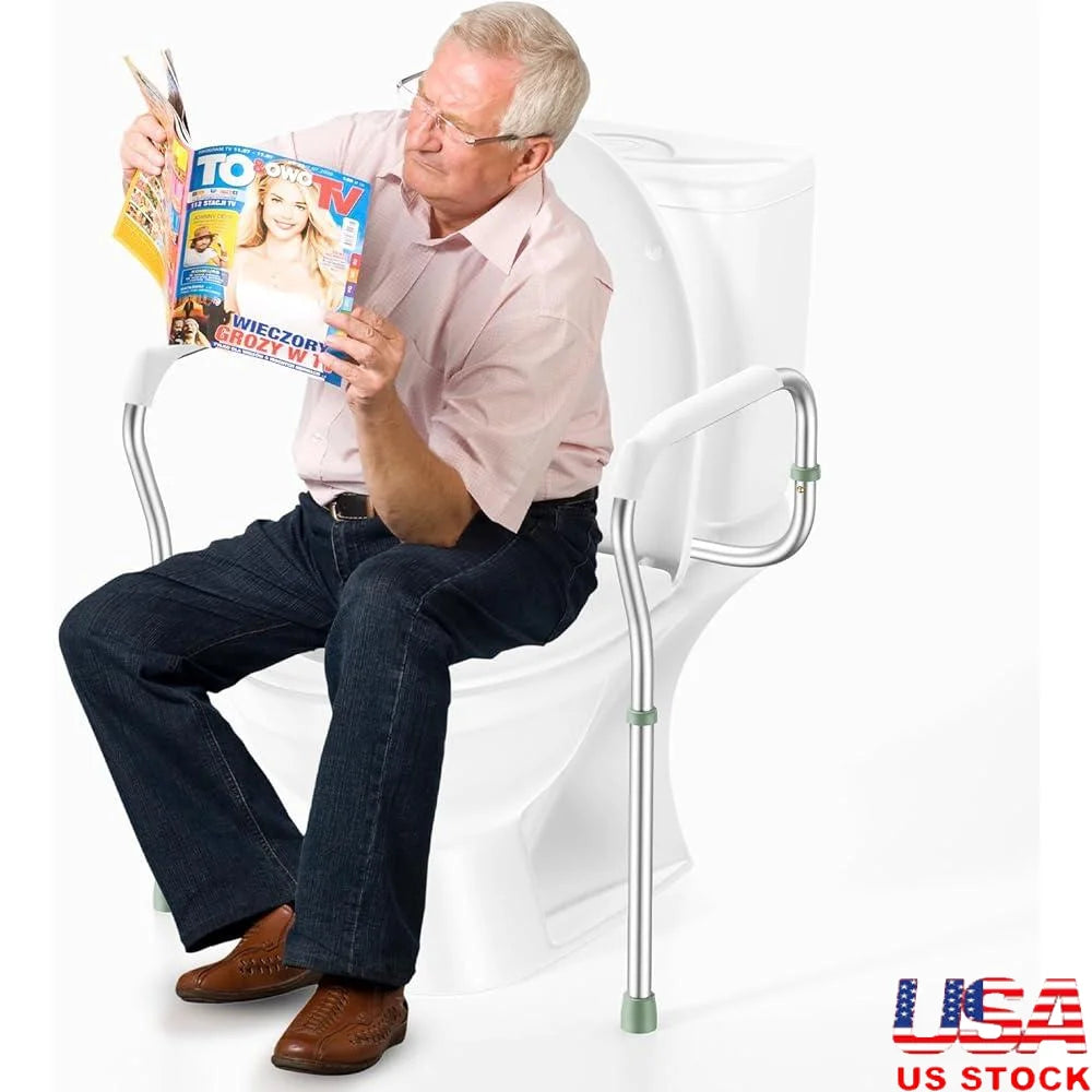 Toilet Safety Rail Adjustable Height Bathroom Assist Grab Bar Non-slip Armrests Easy Install Seniors Disabled Elderly