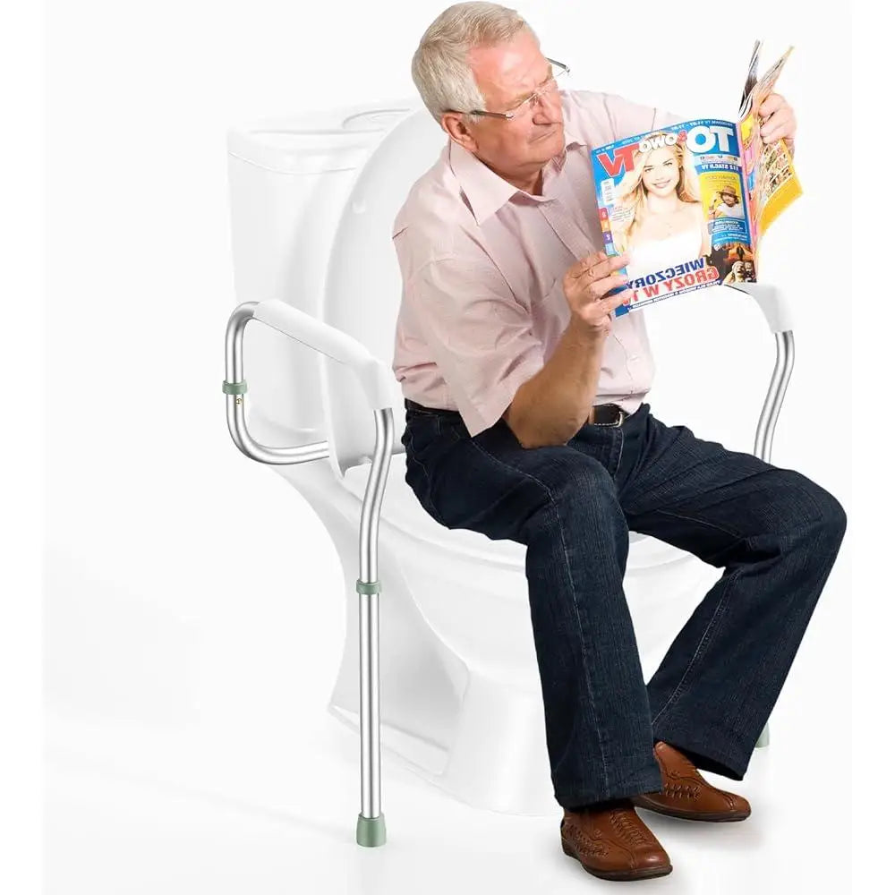 Toilet Safety Rail Adjustable Height Bathroom Assist Grab Bar Non-slip Armrests Easy Install Seniors Disabled Elderly