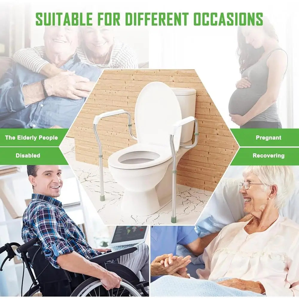 Toilet Safety Rail Adjustable Height Bathroom Assist Grab Bar Non-slip Armrests Easy Install Seniors Disabled Elderly